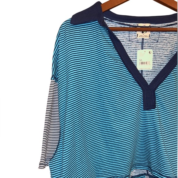 NWT Free People On A Boat Boxy Stripe Crop Polo - Size XL - Picture 6 of 10